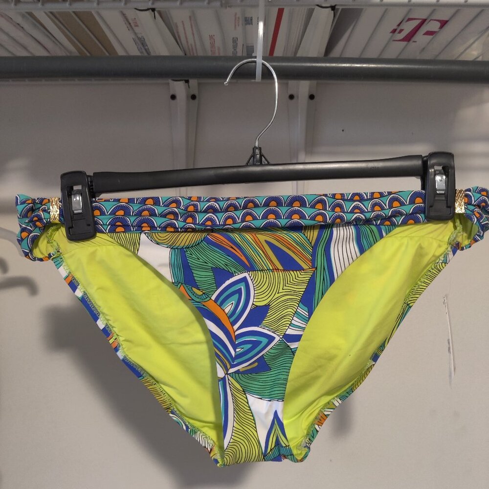 NWT Trina Turk Women's Side Tab Hipster Bikini Bottoms Green Size 12 $60 10HL166